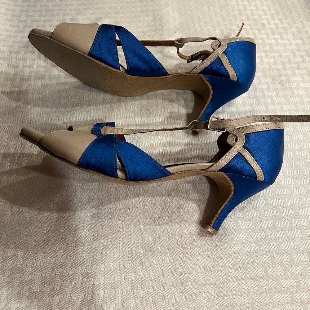Chic Blue and Cream Women's Argentine tango shoes.